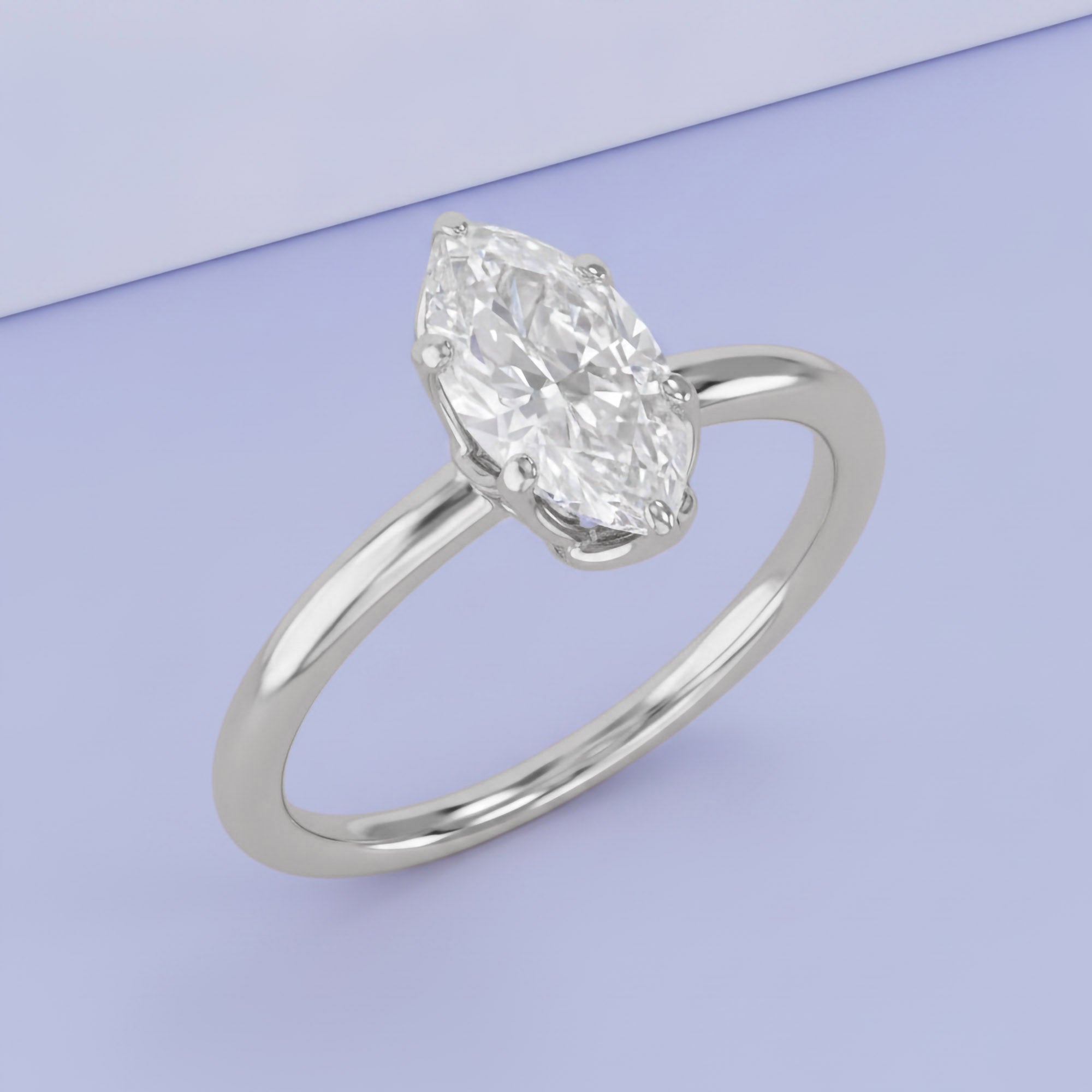 6 Prong Marquise Solitaire Lab Grown Diamond Engagement Ring