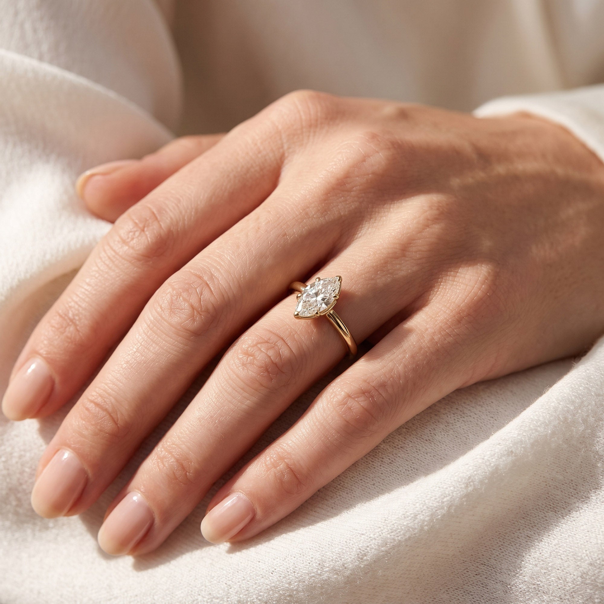 6 Prong Marquise Solitaire Lab Grown Diamond Engagement Ring