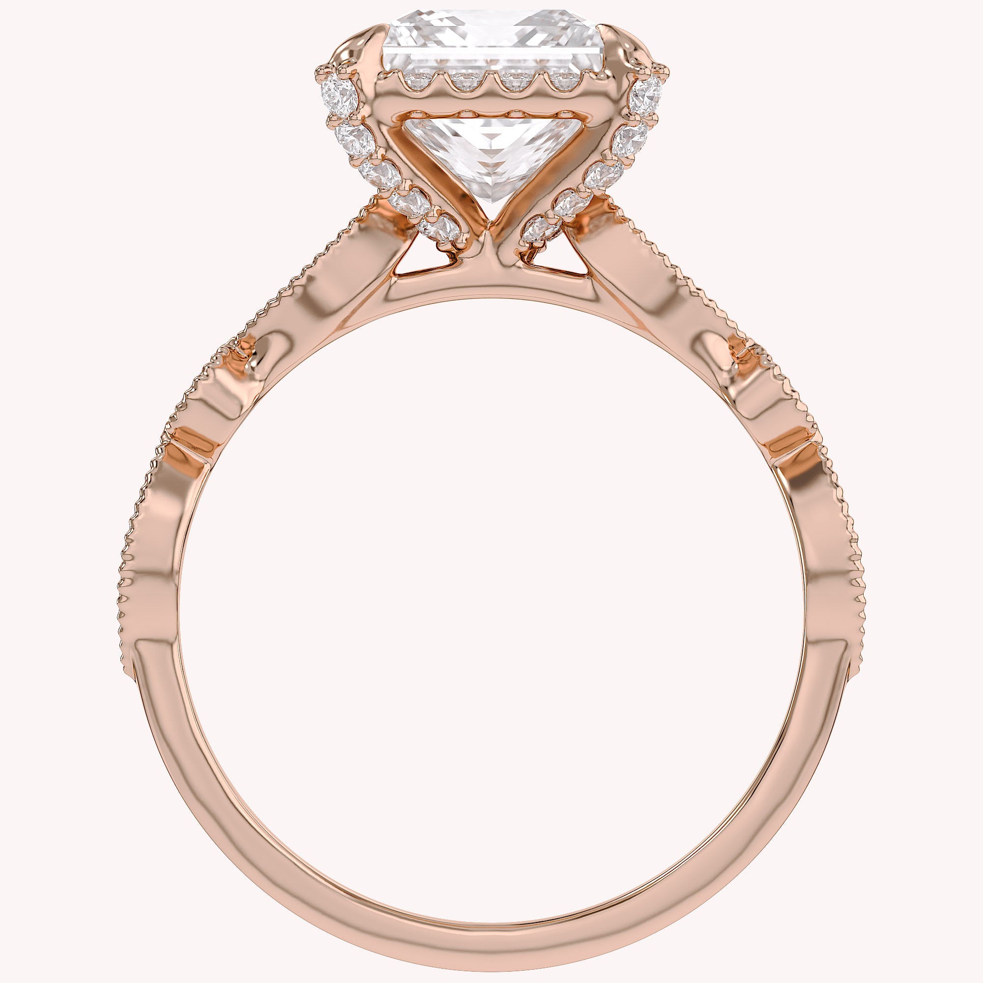 Princess Hidden Halo Solitare Lab Grown Diamond Beaded Engagement Ring