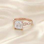 Princess Hidden Halo Solitare Lab Grown Diamond Beaded Engagement Ring