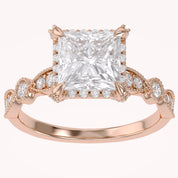 Princess Hidden Halo Solitare Lab Grown Diamond Beaded Engagement Ring