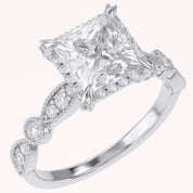 Princess Hidden Halo Solitare Lab Grown Diamond Beaded Engagement Ring