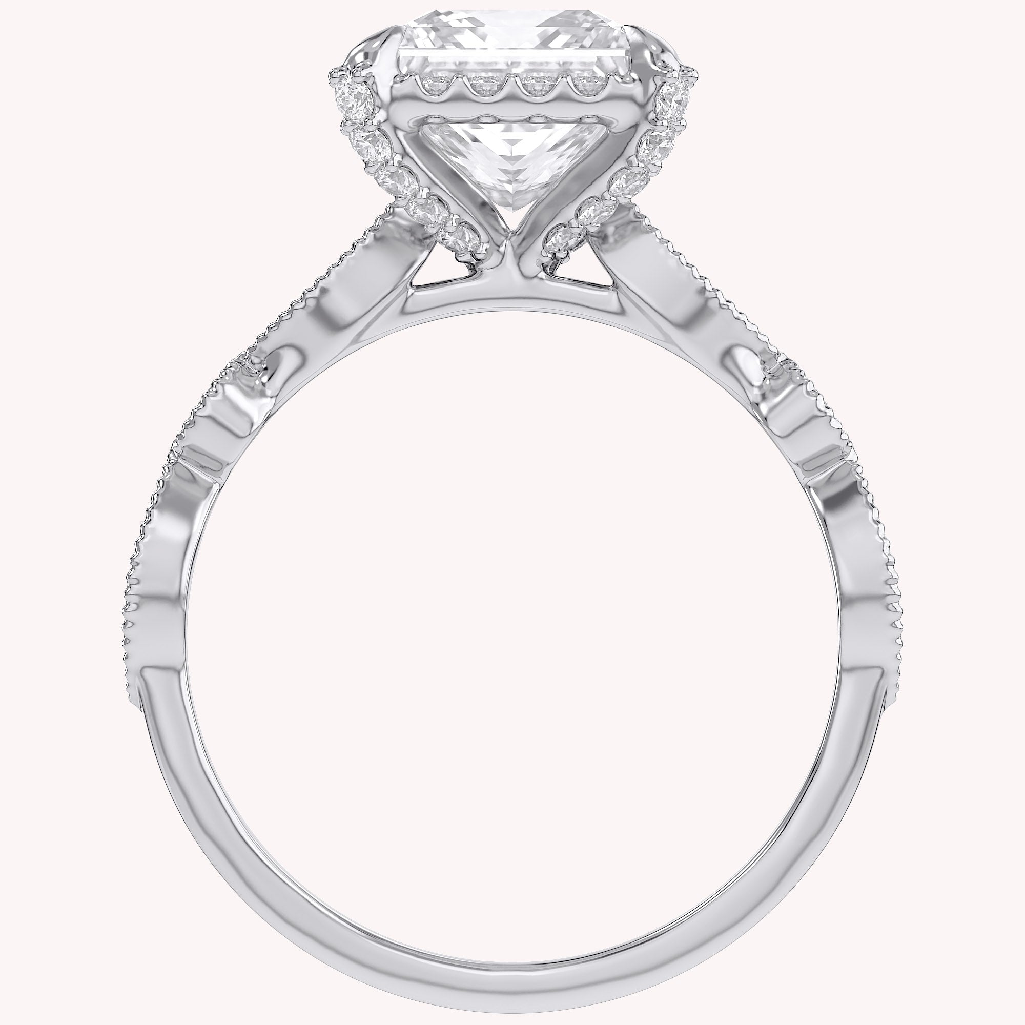 Princess Hidden Halo Solitare Lab Grown Diamond Beaded Engagement Ring