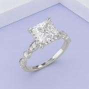 Princess Hidden Halo Solitare Lab Grown Diamond Beaded Engagement Ring