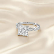 Princess Hidden Halo Solitare Lab Grown Diamond Beaded Engagement Ring
