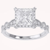 Princess Hidden Halo Solitare Lab Grown Diamond Beaded Engagement Ring