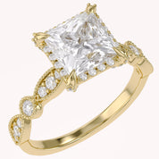 Princess Hidden Halo Solitare Lab Grown Diamond Beaded Engagement Ring