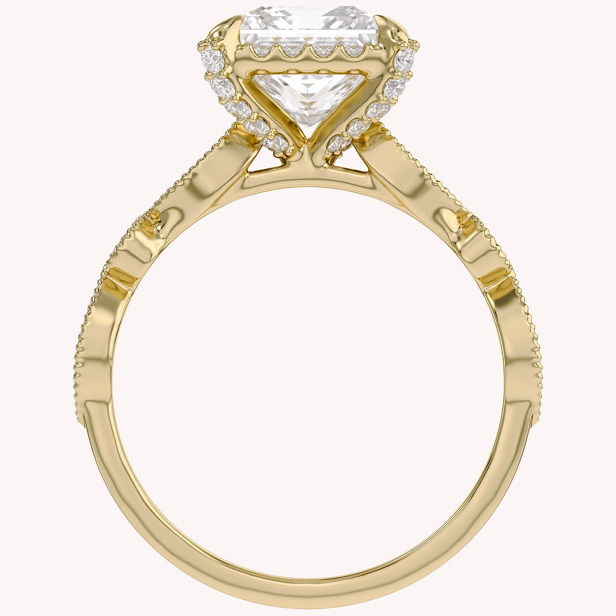 Princess Hidden Halo Solitare Lab Grown Diamond Beaded Engagement Ring