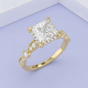 Princess Hidden Halo Solitare Lab Grown Diamond Beaded Engagement Ring