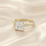 Princess Hidden Halo Solitare Lab Grown Diamond Beaded Engagement Ring
