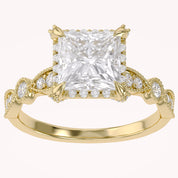 Princess Hidden Halo Solitare Lab Grown Diamond Beaded Engagement Ring
