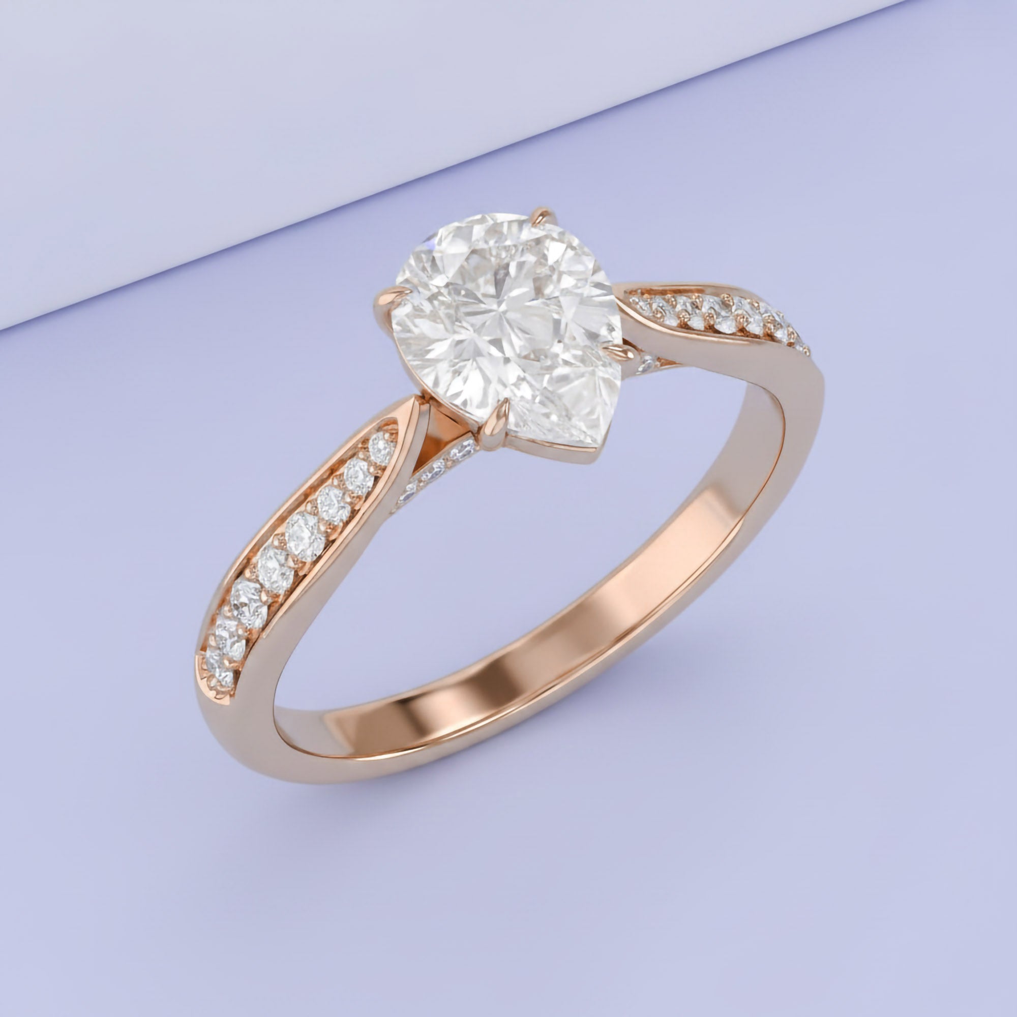 4 Prong Pear Cut Solitaire Engagement Lab Grown Diamond Ring