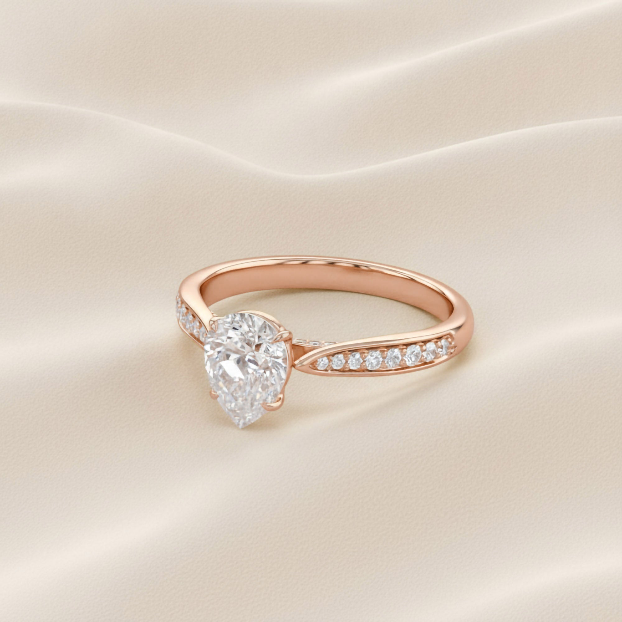 4 Prong Pear Cut Solitaire Engagement Lab Grown Diamond Ring