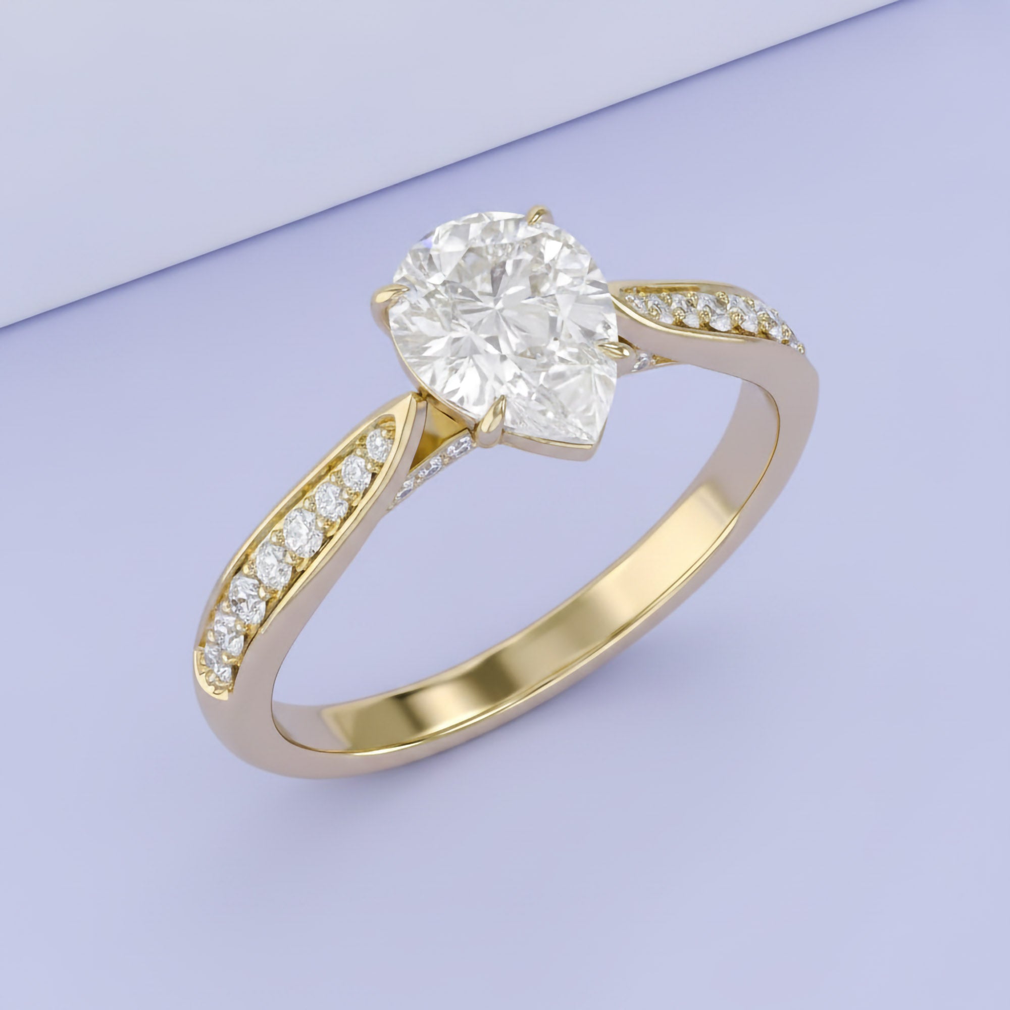 4 Prong Pear Cut Solitaire Engagement Lab Grown Diamond Ring