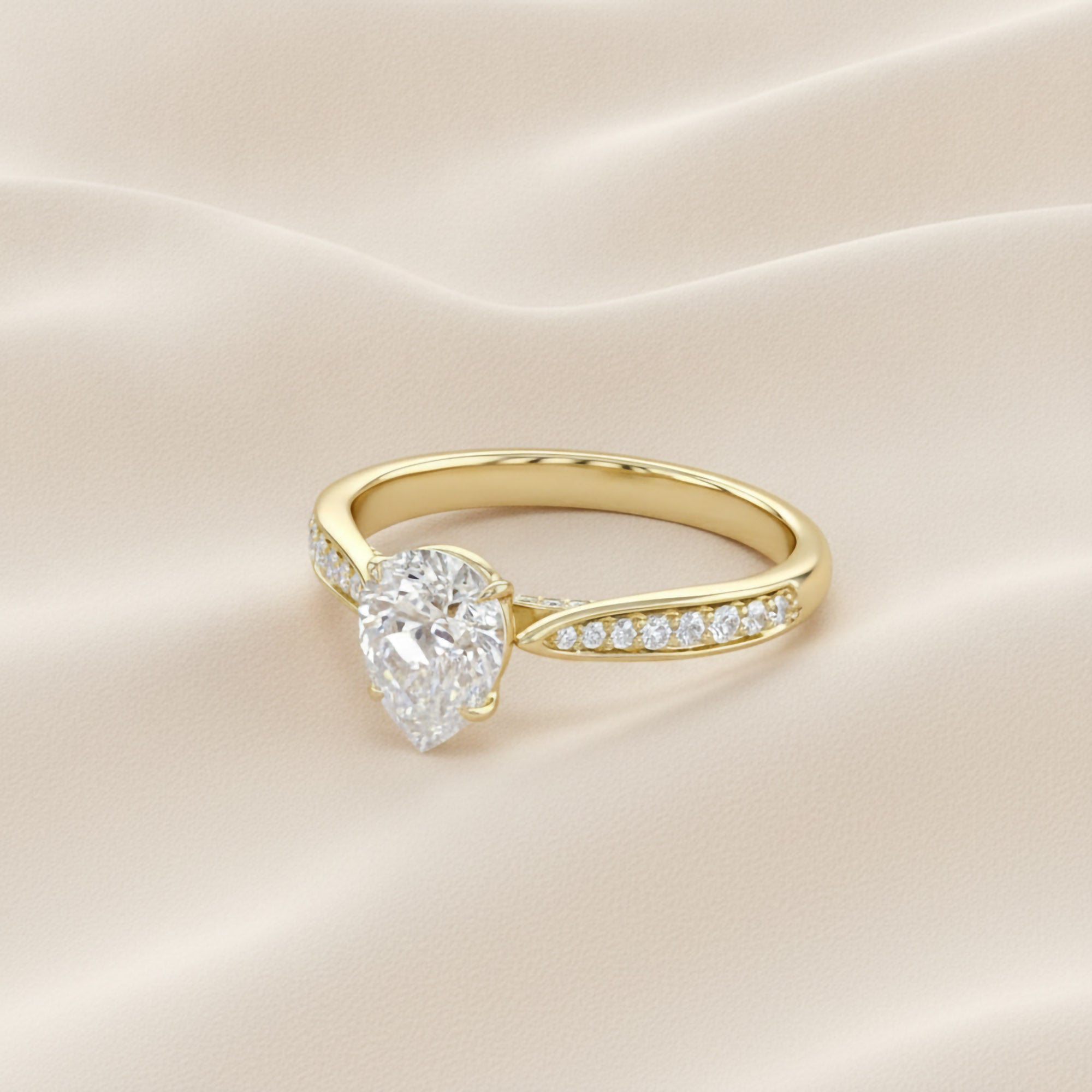 4 Prong Pear Cut Solitaire Engagement Lab Grown Diamond Ring