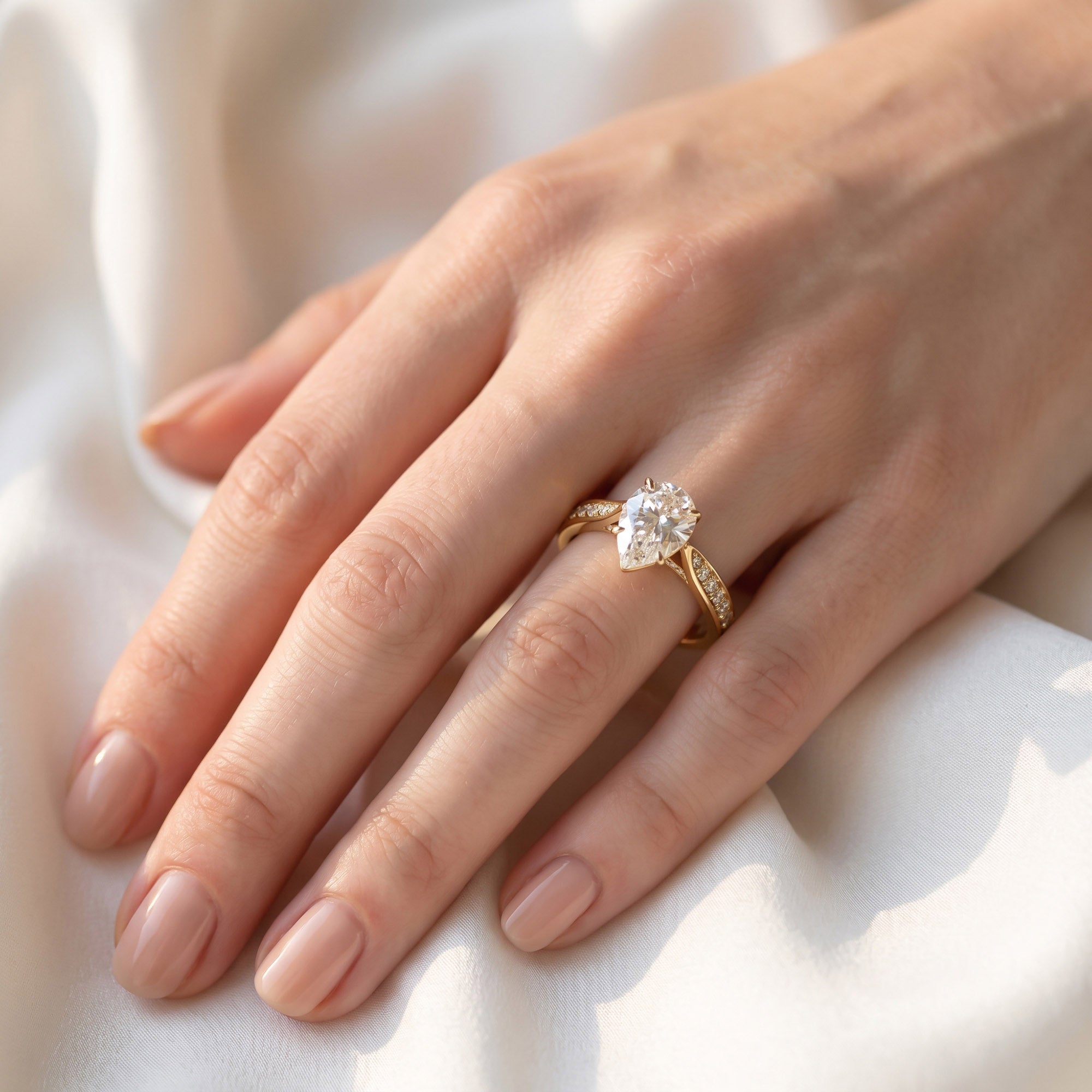 4 Prong Pear Cut Solitaire Engagement Lab Grown Diamond Ring