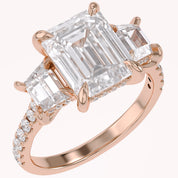 3 Stone Hidden Halo Lab Grown Diamond Engagement Ring