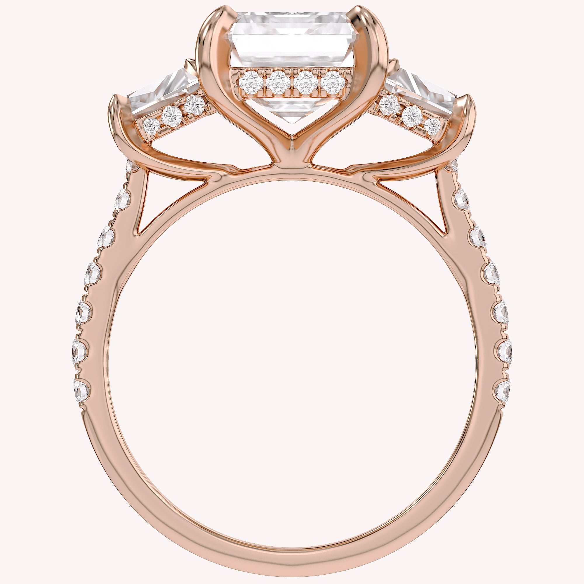 3 Stone Hidden Halo Lab Grown Diamond Engagement Ring