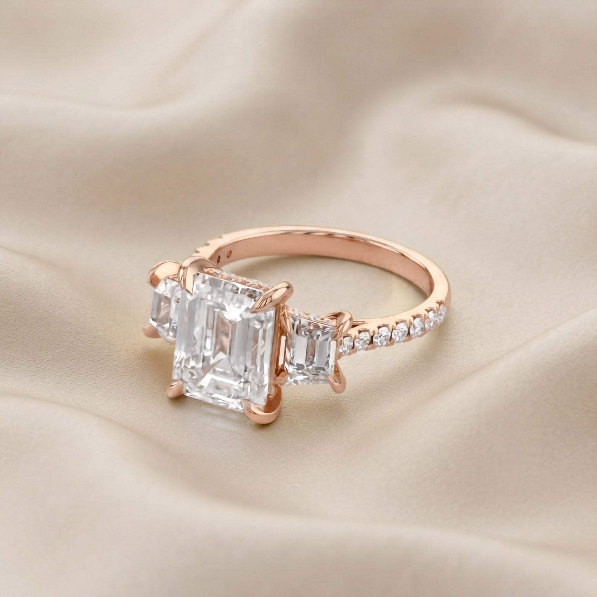 3 Stone Hidden Halo Lab Grown Diamond Engagement Ring