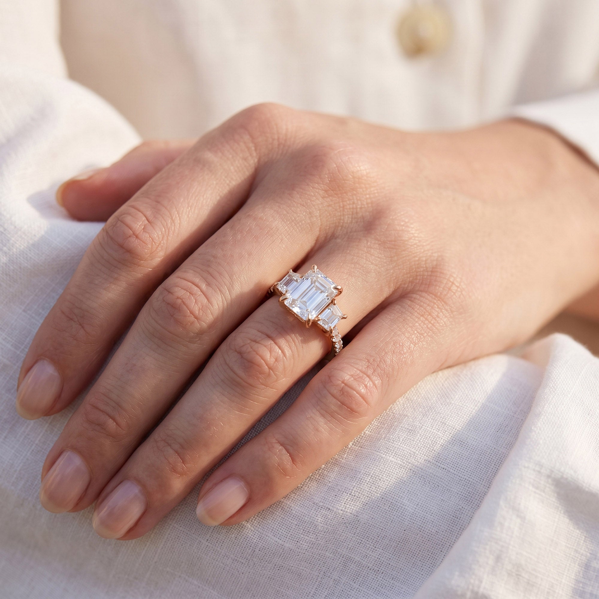 3 Stone Hidden Halo Lab Grown Diamond Engagement Ring