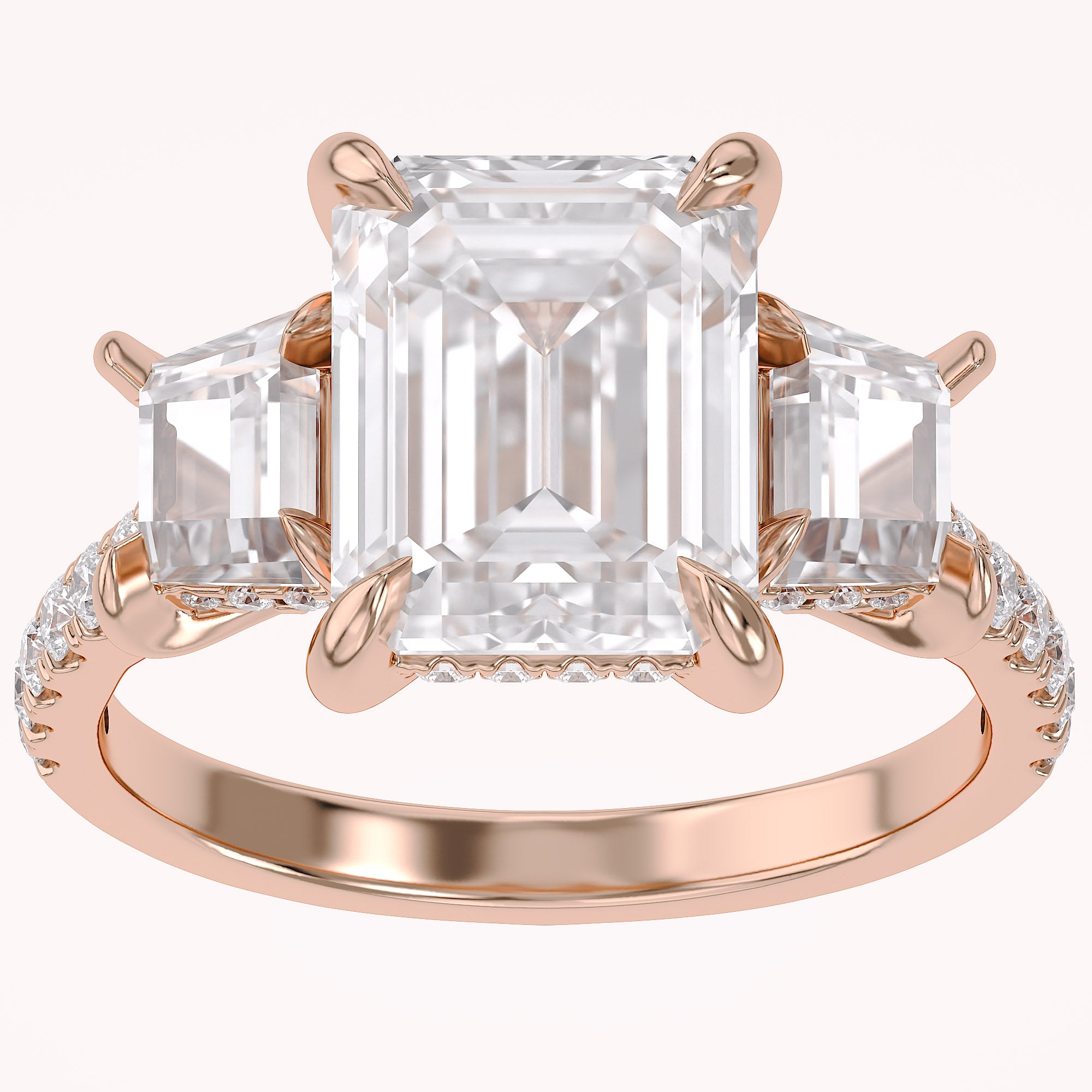 3 Stone Hidden Halo Lab Grown Diamond Engagement Ring