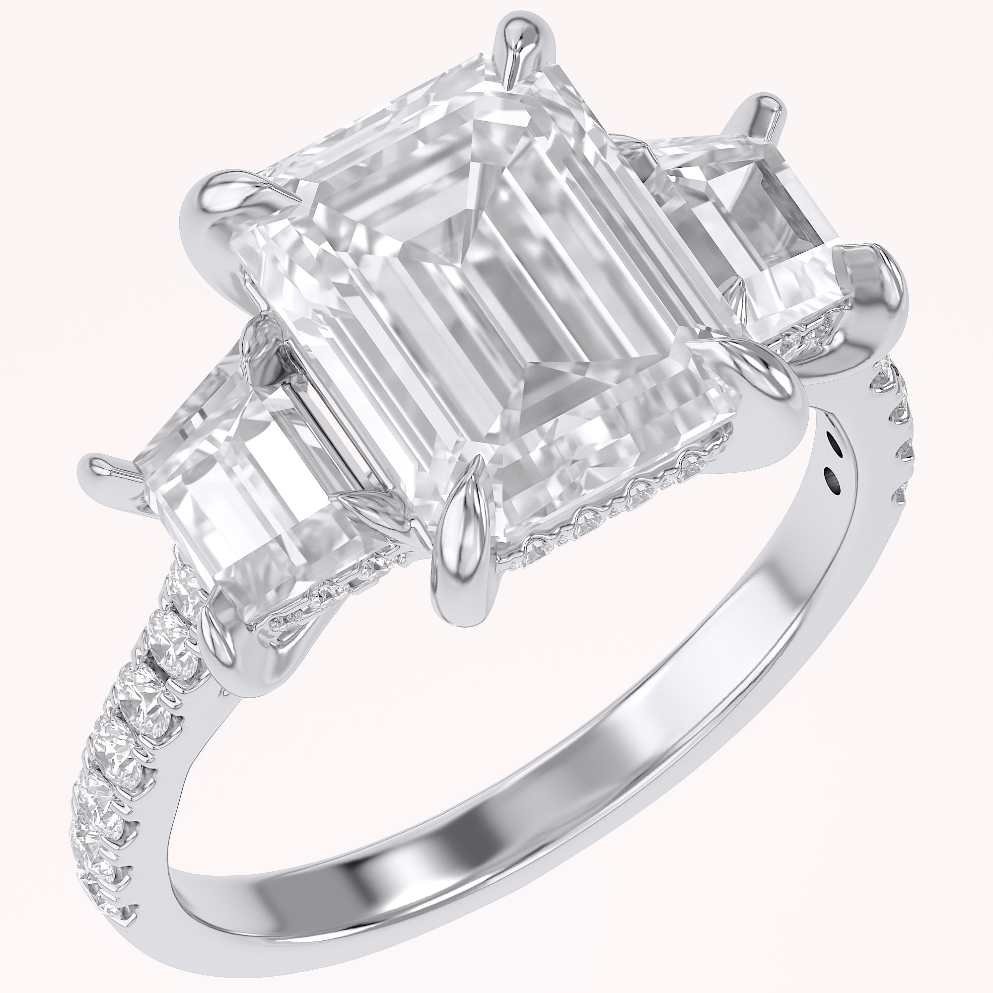 3 Stone Hidden Halo Lab Grown Diamond Engagement Ring