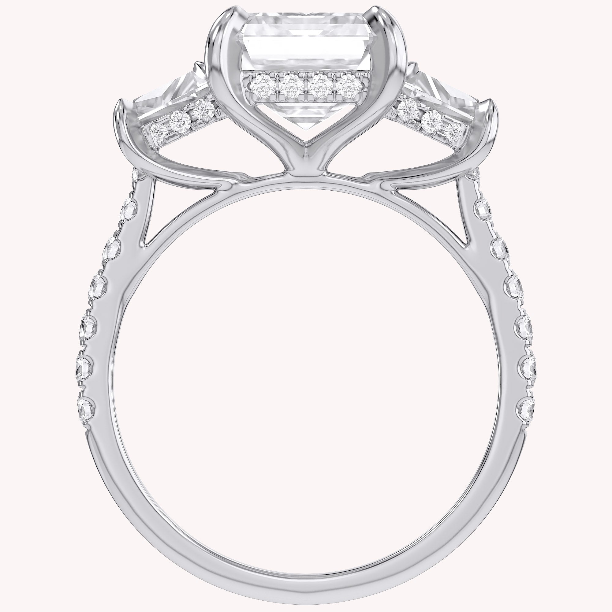 3 Stone Hidden Halo Lab Grown Diamond Engagement Ring