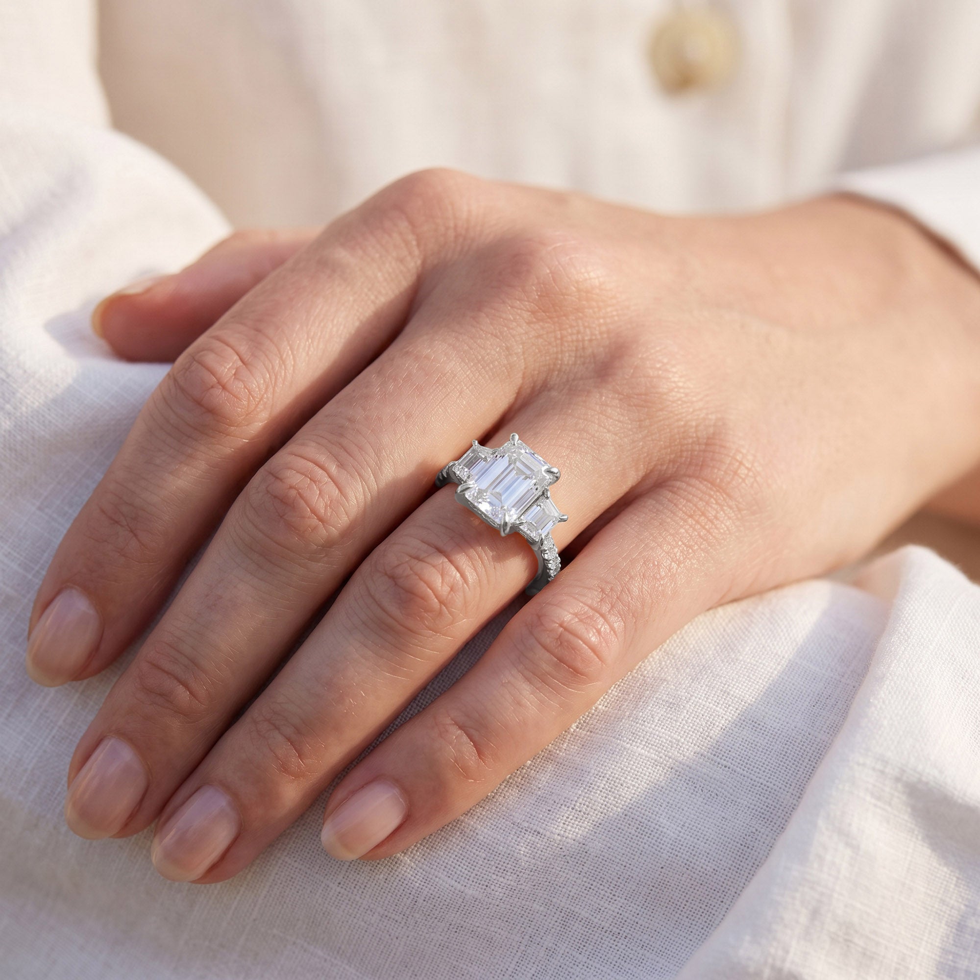 3 Stone Hidden Halo Lab Grown Diamond Engagement Ring