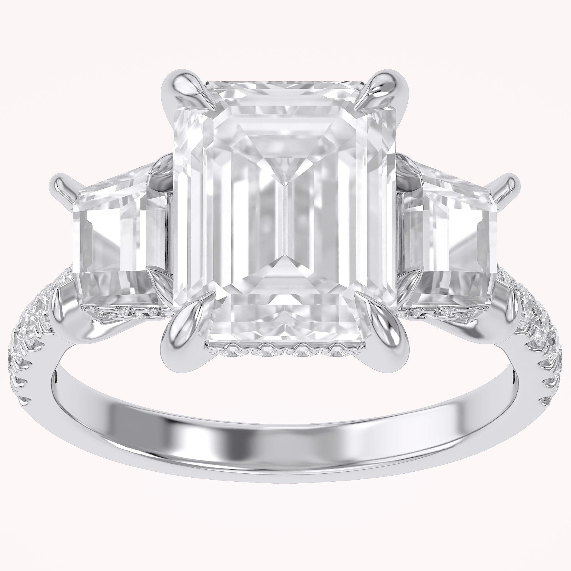 3 Stone Hidden Halo Lab Grown Diamond Engagement Ring