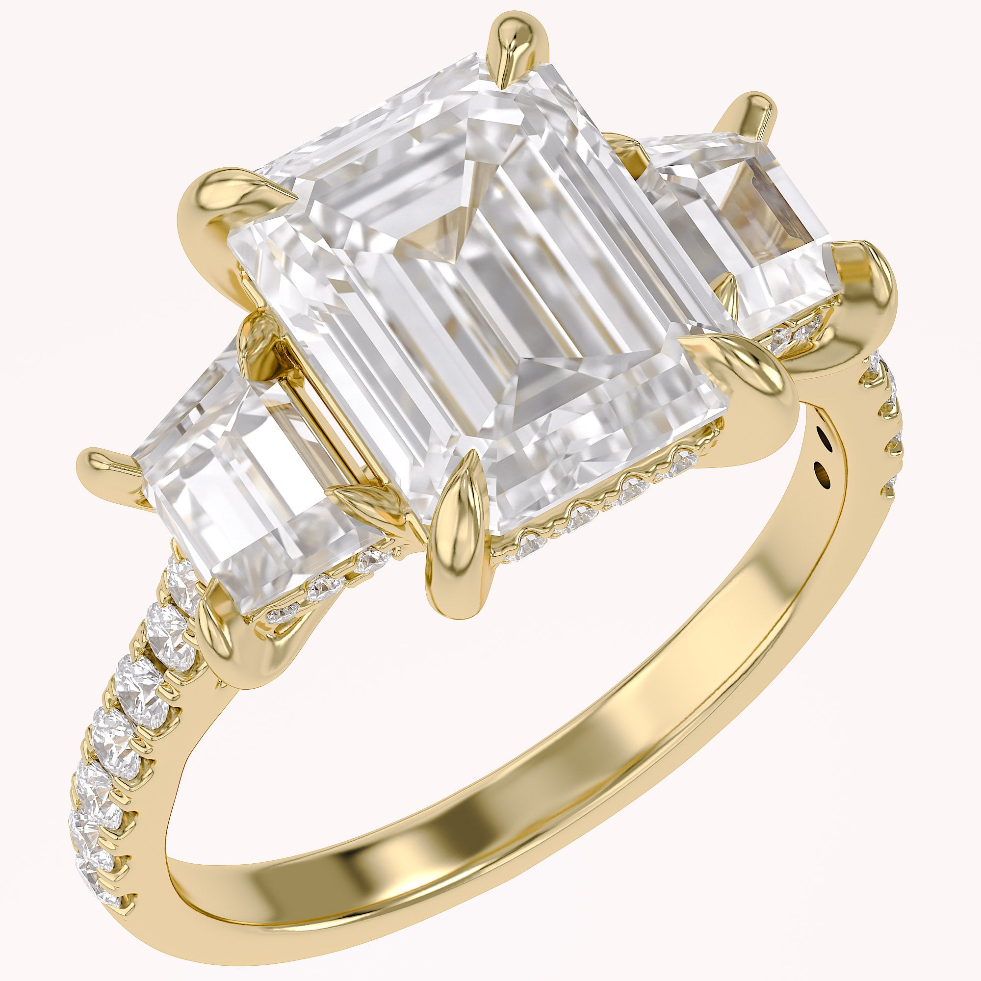 3 Stone Hidden Halo Lab Grown Diamond Engagement Ring