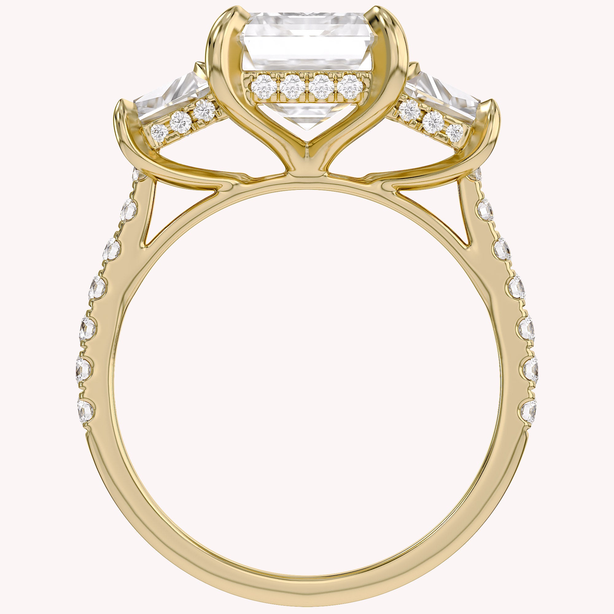 3 Stone Hidden Halo Lab Grown Diamond Engagement Ring