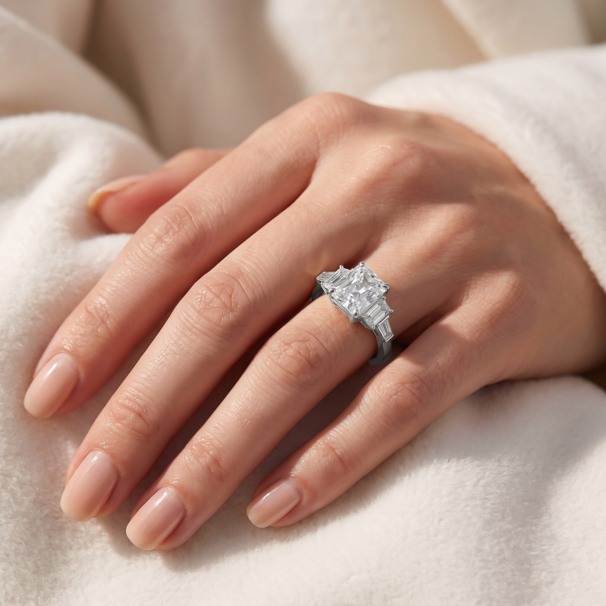Esmarie Five Stone Radiant Cut Lab Grown Diamond Engagement Ring