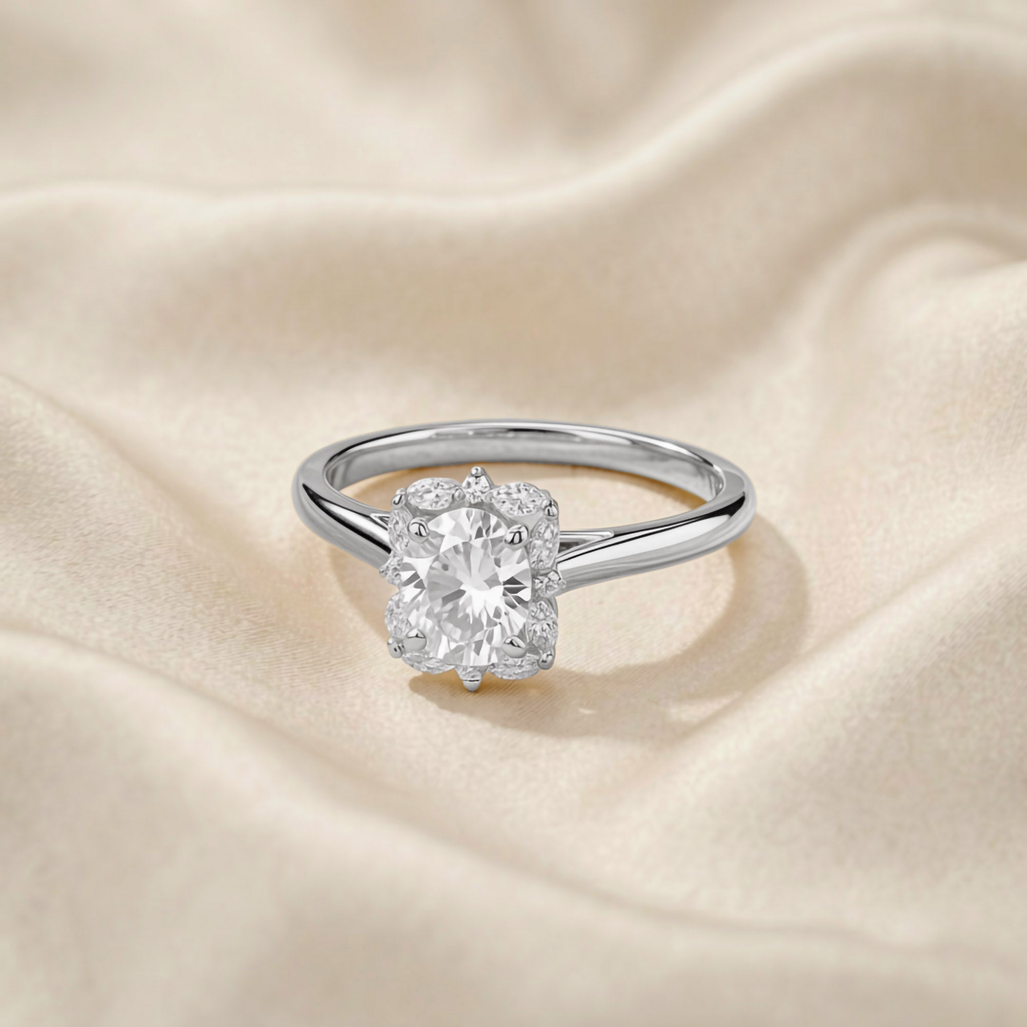 Leya Vantage Halo Oval Cut Lab Grown Diamond Engagement Ring