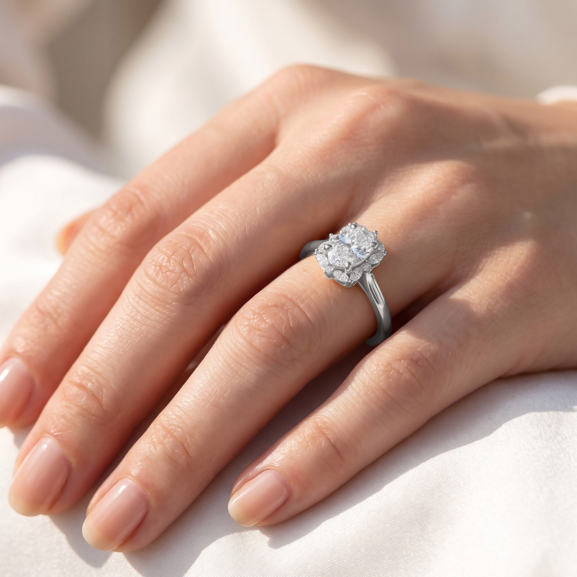 Leya Vantage Halo Oval Cut Lab Grown Diamond Engagement Ring