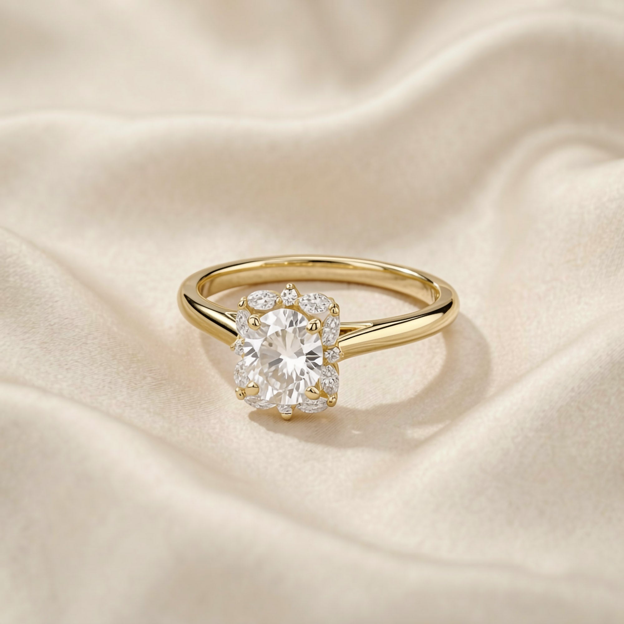 Leya Vantage Halo Oval Cut Lab Grown Diamond Engagement Ring