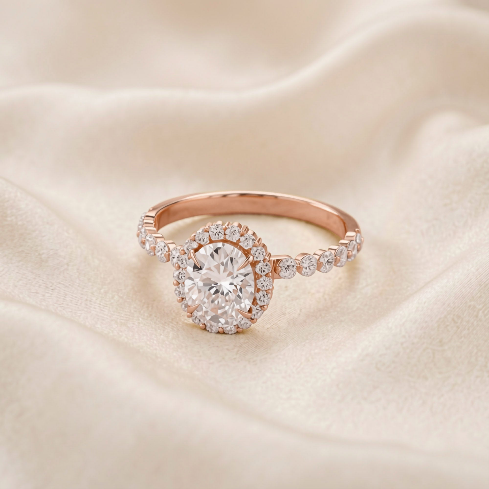 Eris Half Eternity Oval Cut Lab Grown Diamond Engagement Ring