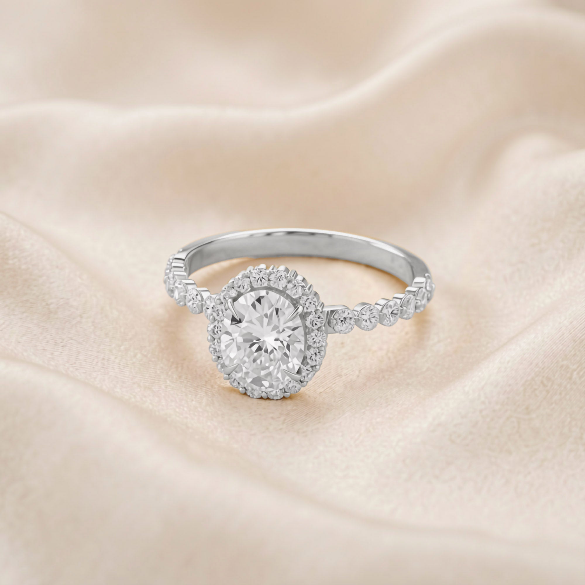 Eris Half Eternity Oval Cut Lab Grown Diamond Engagement Ring