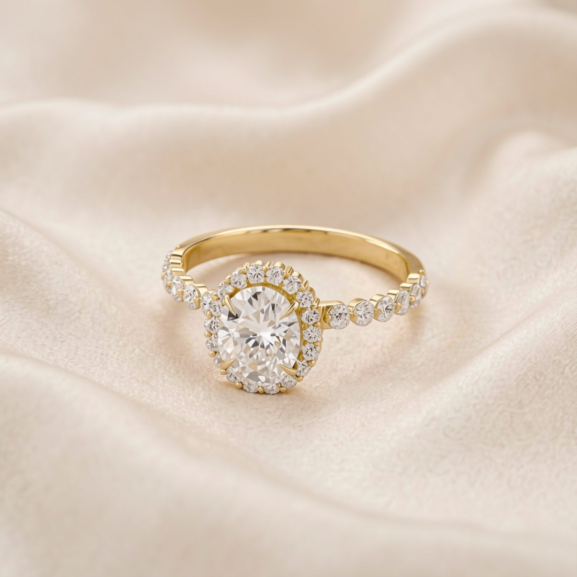Eris Half Eternity Oval Cut Lab Grown Diamond Engagement Ring