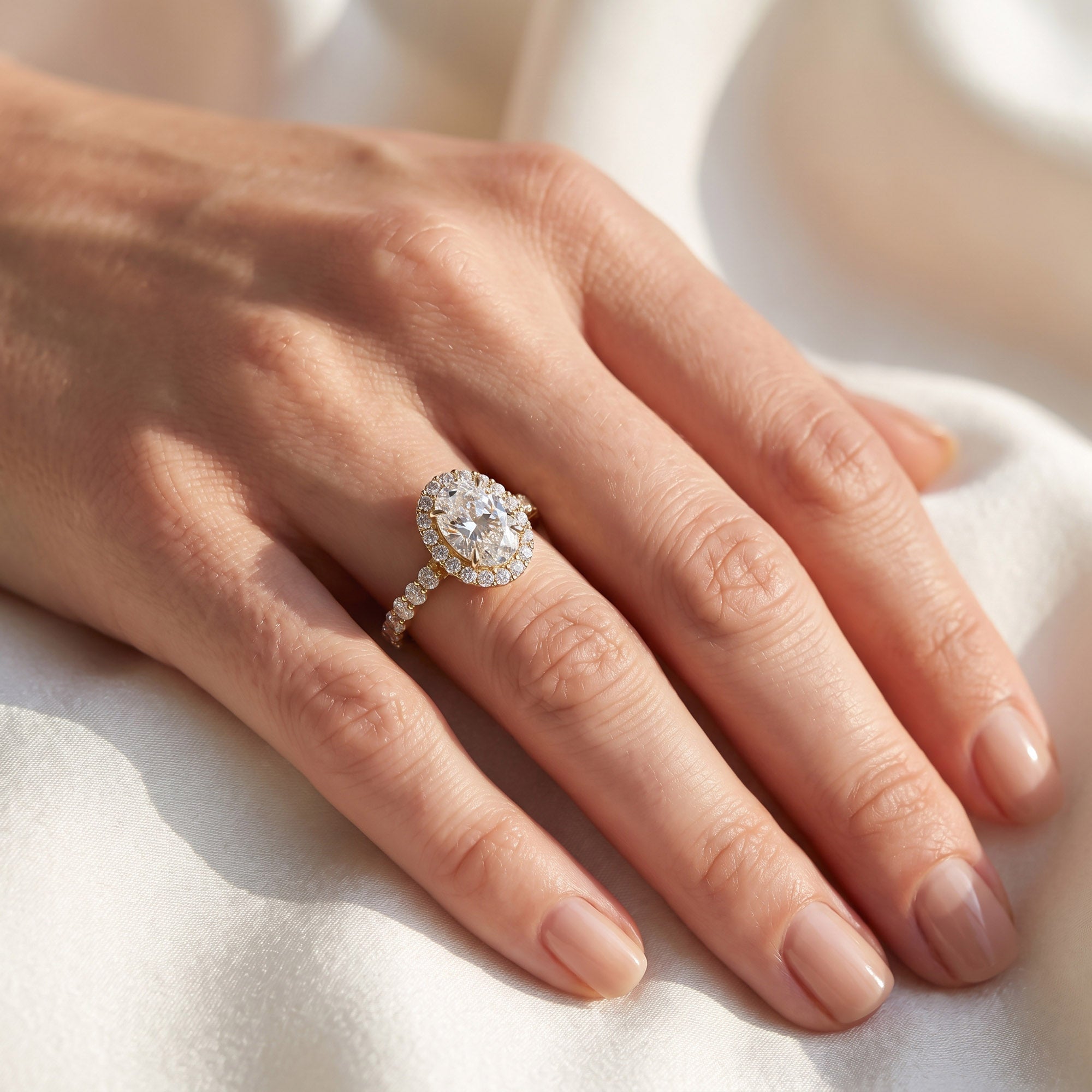 Eris Half Eternity Oval Cut Lab Grown Diamond Engagement Ring