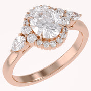 Lori 3 Stone Halo Oval Cut Lab Grown Diamond Engagement Ring