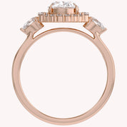 Lori 3 Stone Halo Oval Cut Lab Grown Diamond Engagement Ring