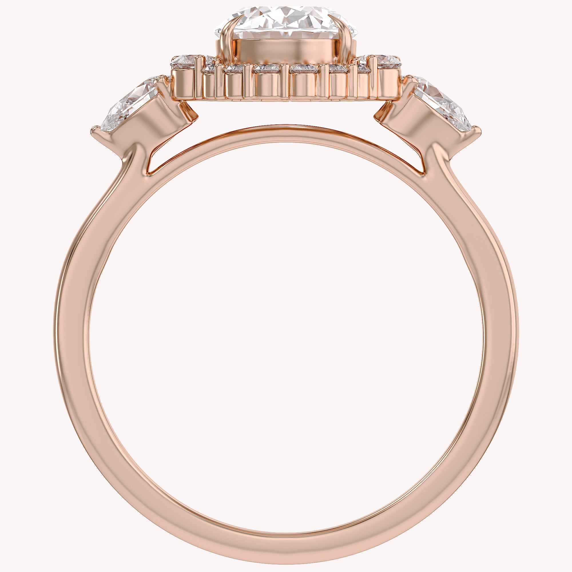 Lori 3 Stone Halo Oval Cut Lab Grown Diamond Engagement Ring