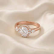 Lori 3 Stone Halo Oval Cut Lab Grown Diamond Engagement Ring