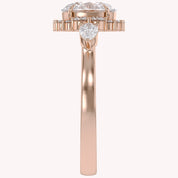 Lori 3 Stone Halo Oval Cut Lab Grown Diamond Engagement Ring