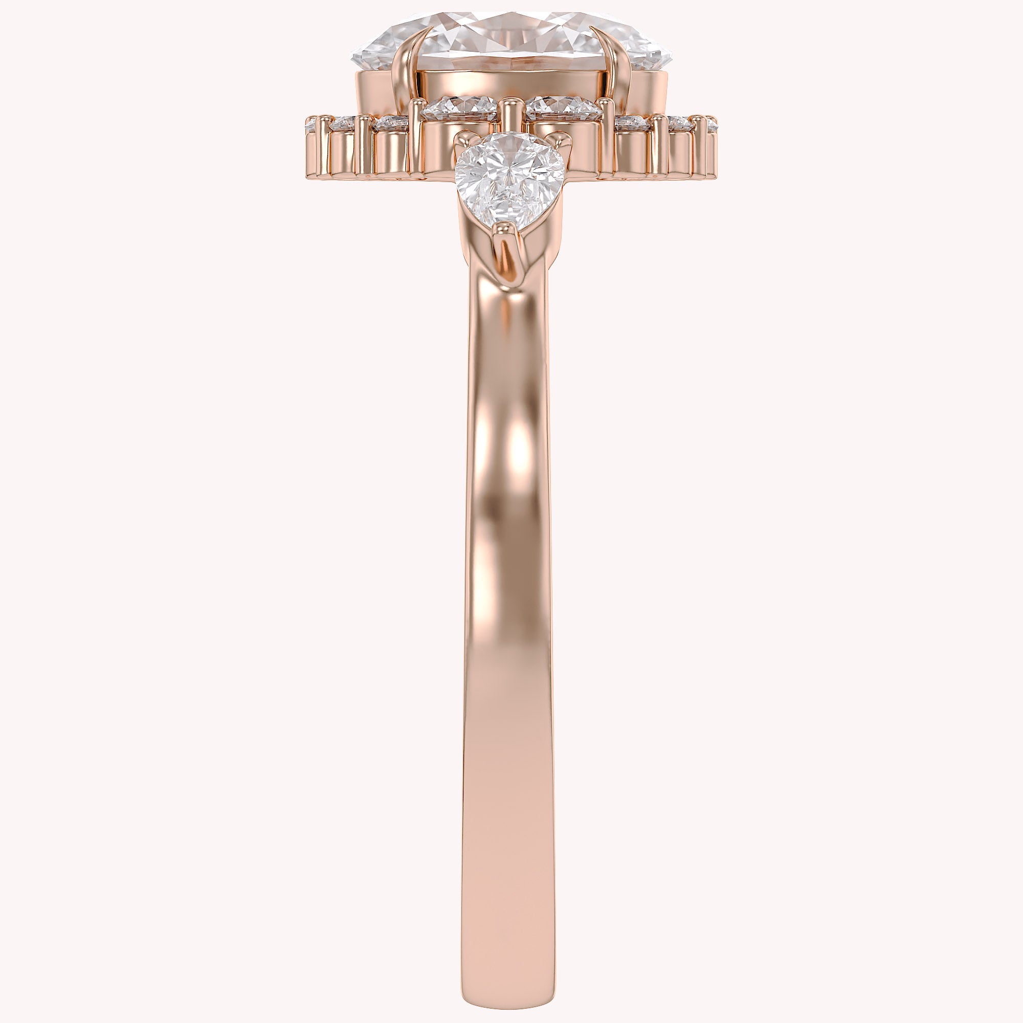 Lori 3 Stone Halo Oval Cut Lab Grown Diamond Engagement Ring
