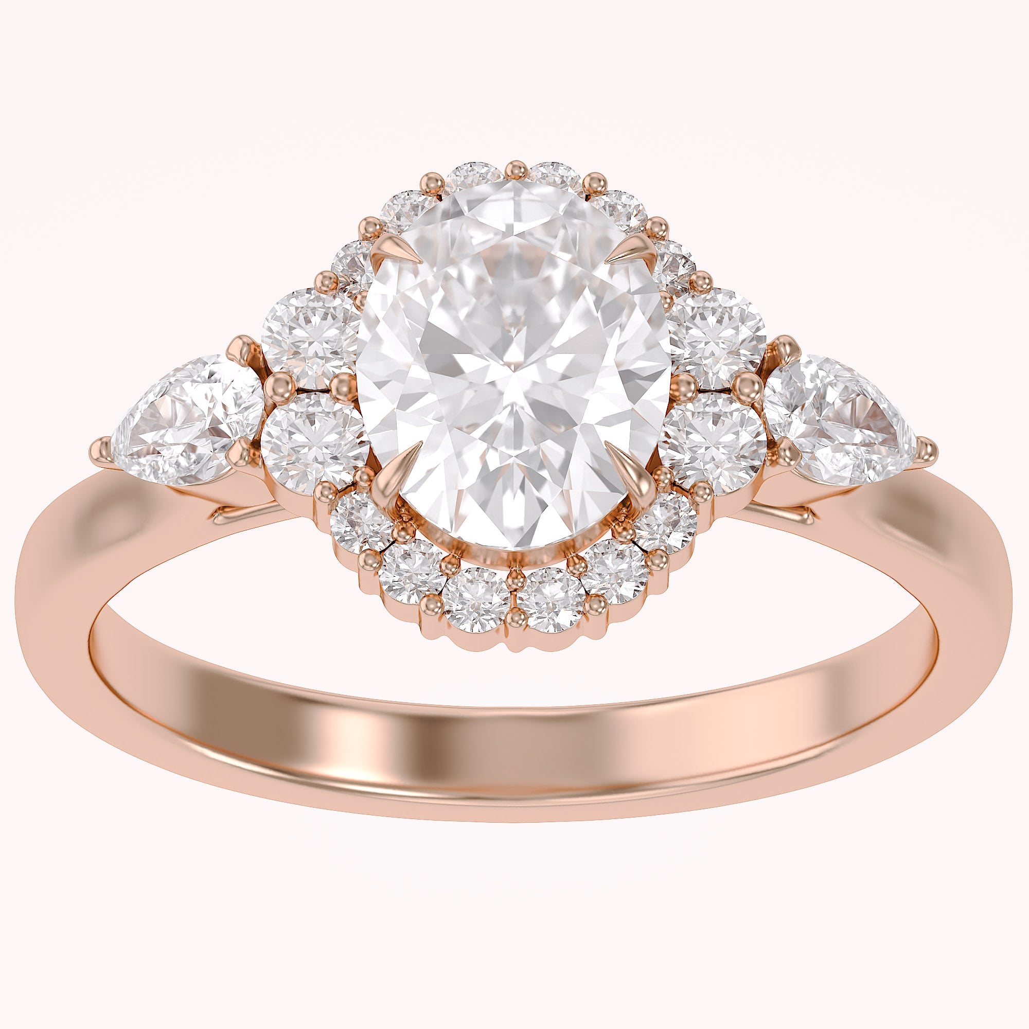 Lori 3 Stone Halo Oval Cut Lab Grown Diamond Engagement Ring