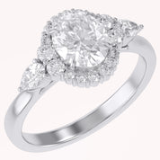 Lori 3 Stone Halo Oval Cut Lab Grown Diamond Engagement Ring