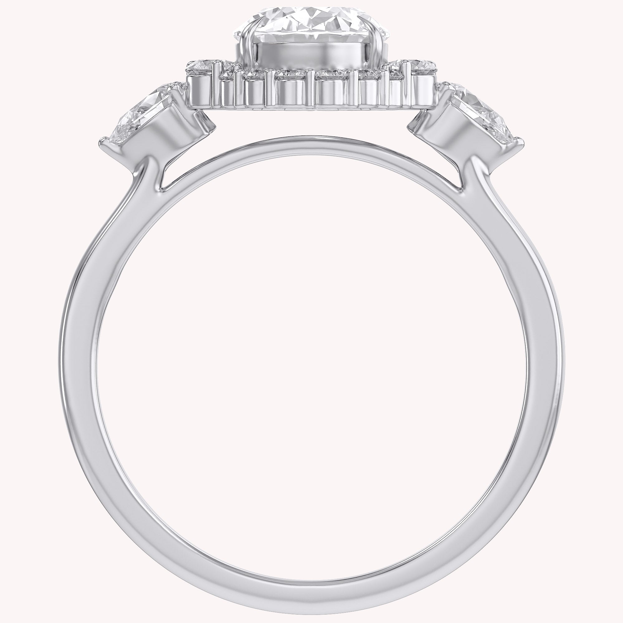 Lori 3 Stone Halo Oval Cut Lab Grown Diamond Engagement Ring