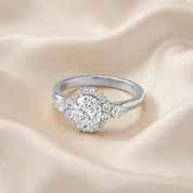 Lori 3 Stone Halo Oval Cut Lab Grown Diamond Engagement Ring