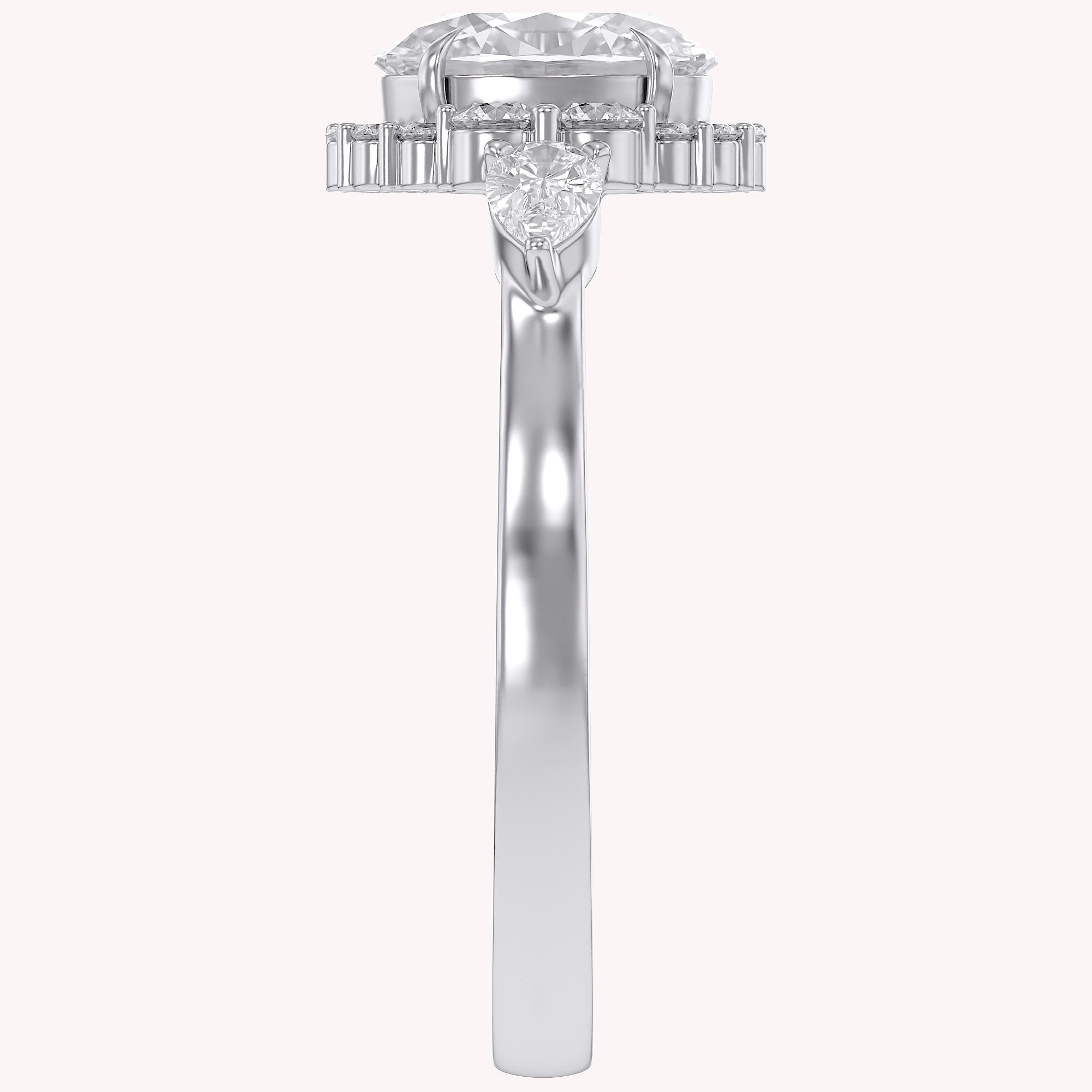 Lori 3 Stone Halo Oval Cut Lab Grown Diamond Engagement Ring